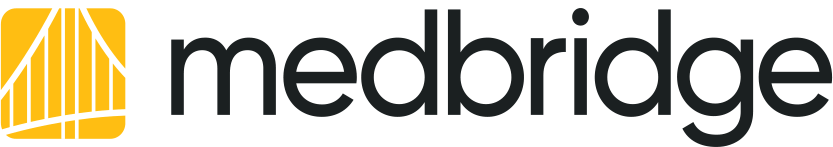Yellow and black medBridge logo with a stylized bridge design.